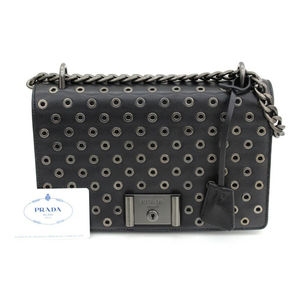 Prada Leather Chain Shoulder Handbag Calfskin Black SOFTCALF NERO